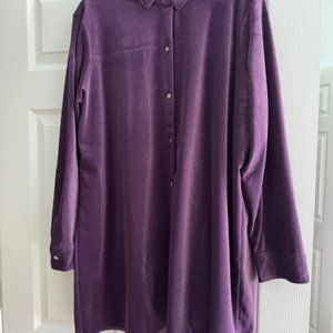 J Jill Wearever Purple Velvet Button Shacket Shirt Top